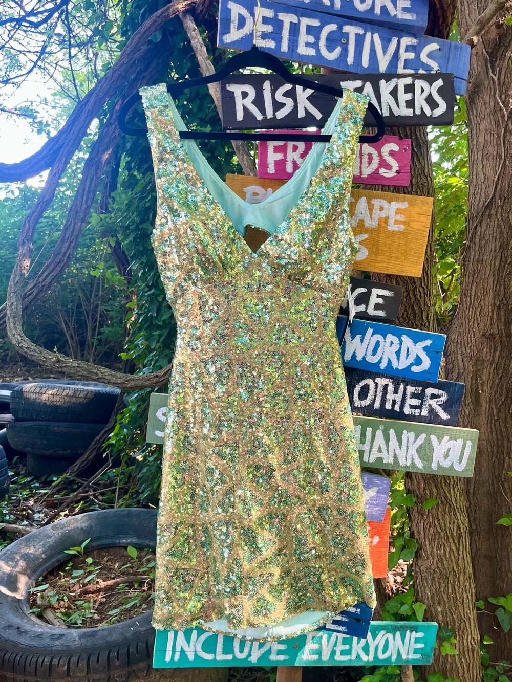 Green Gold Sequined Cut-Out Dress Size XL